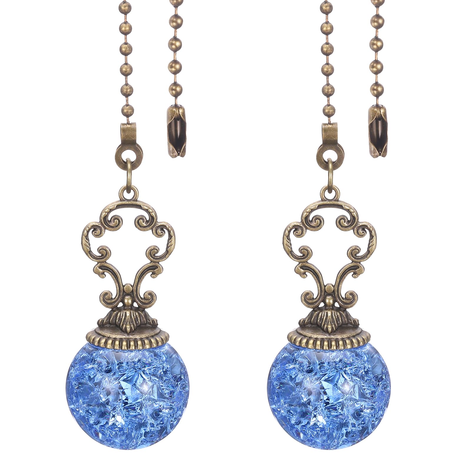 PATIKIL Ceiling Fan Pull Chain, 2 Pack 12" Decorative Ball Pendant Chain Extender Charm Extension Pull String for Ceiling Fans Light Lamp, Blue