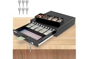 Beelta 16" Heavy Duty Cash Drawer for POS System – Fully Removable Tray, 5 Bill/5 Coin with Micro Switch & Emergency Switch – RJ11/12 Compatible with Square, Clover, Epson Printers BK1616C