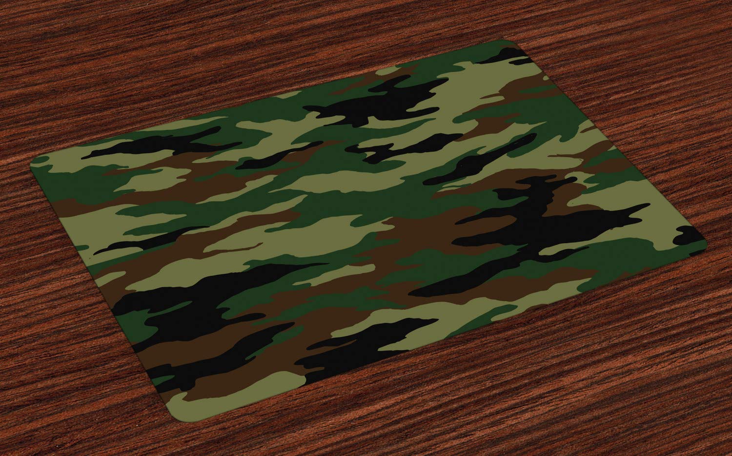 ABAKUHAUS Camo Placemats, Uniform Inspired Fashion, Washable Fabric Dining Room Kitchen Table Decoration Digital Print, Green Brown Dark Eggshell