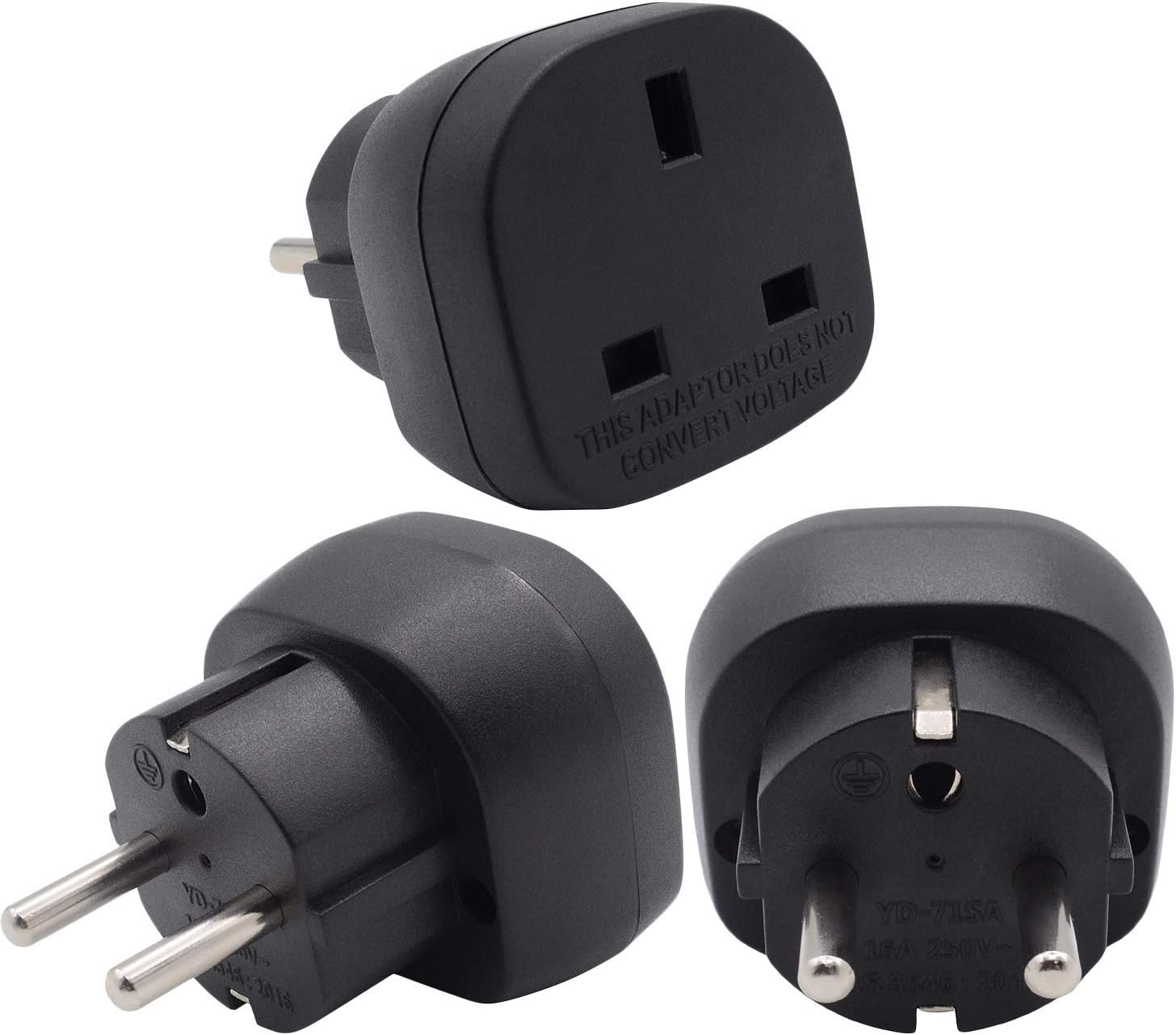 Leezepro Universal UK to EU DE FR Travel Adapter Plug 2 Pin for German France with protection, Pack of 3(Black)