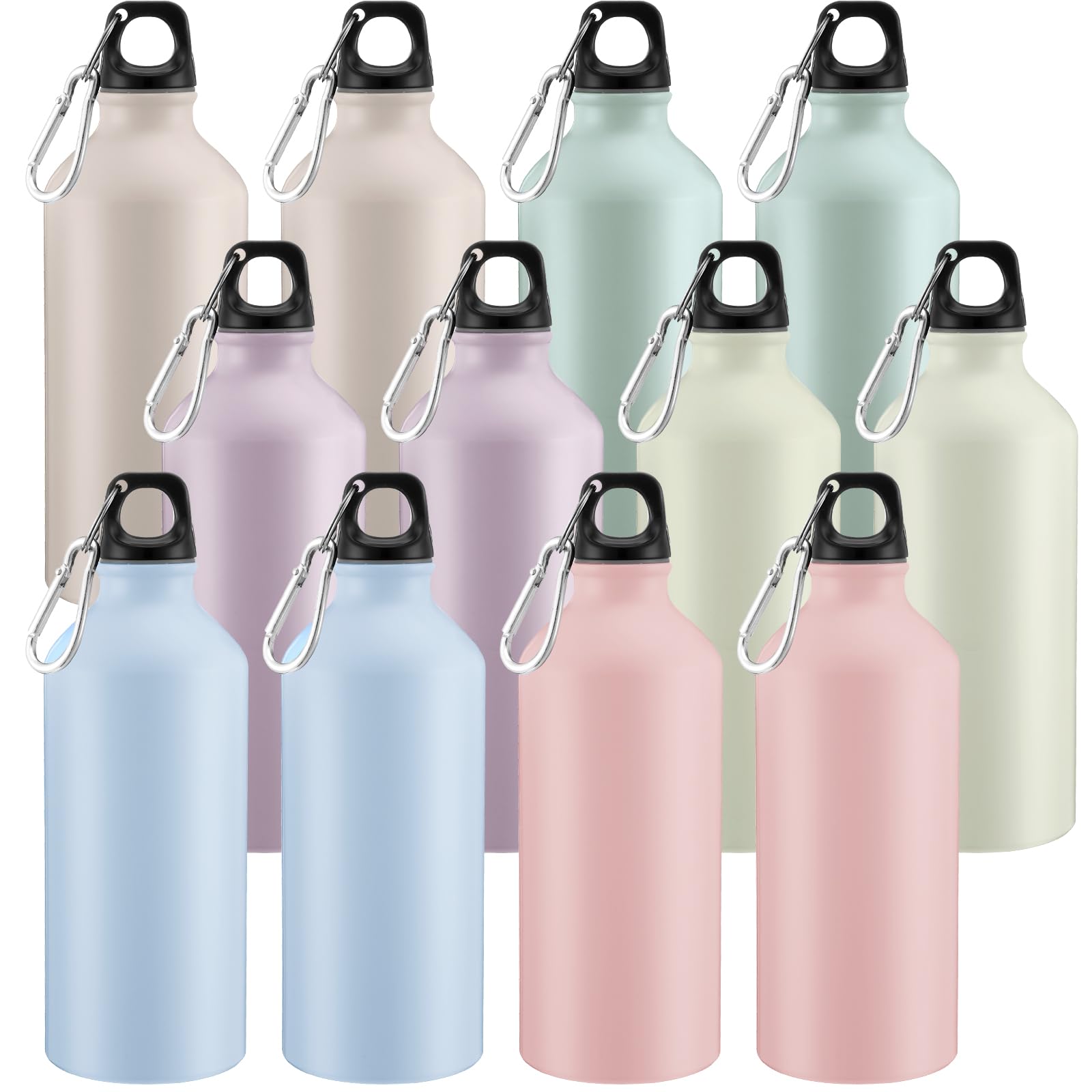 Photo 1 of Domensi 12 Pcs 20oz Aluminum Water Bottles Bulk Reusable Water Bottles Lightweight Leak Proof Aluminum Sports with Twist Cap Buckle for Gym, Hiking, Cycling, Camping, Fishing