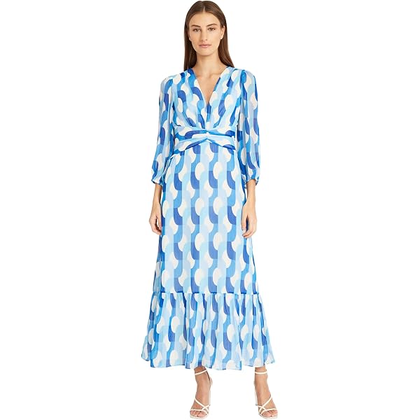 Donna Morgan Women's 3/4 Sleeve Stretch Knit Jersey Maxi Dress, Sunset  Multi, 0 at Amazon Women's Clothing store