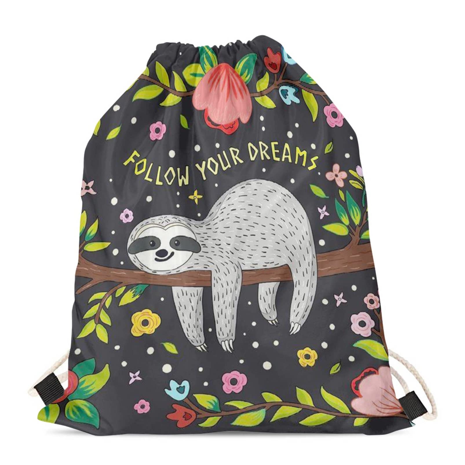 BYCHECAR Floral Sloth Gifts for Girls,Kids Drawstring Backpack Women Workout Sport Gym Bag Travel Beach Pouch Cinch String Bag Laundry Sack