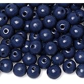 100 Wood Beads for Garlands, 16mm Wooden Loose Beads for Crafts Making (Navy)
