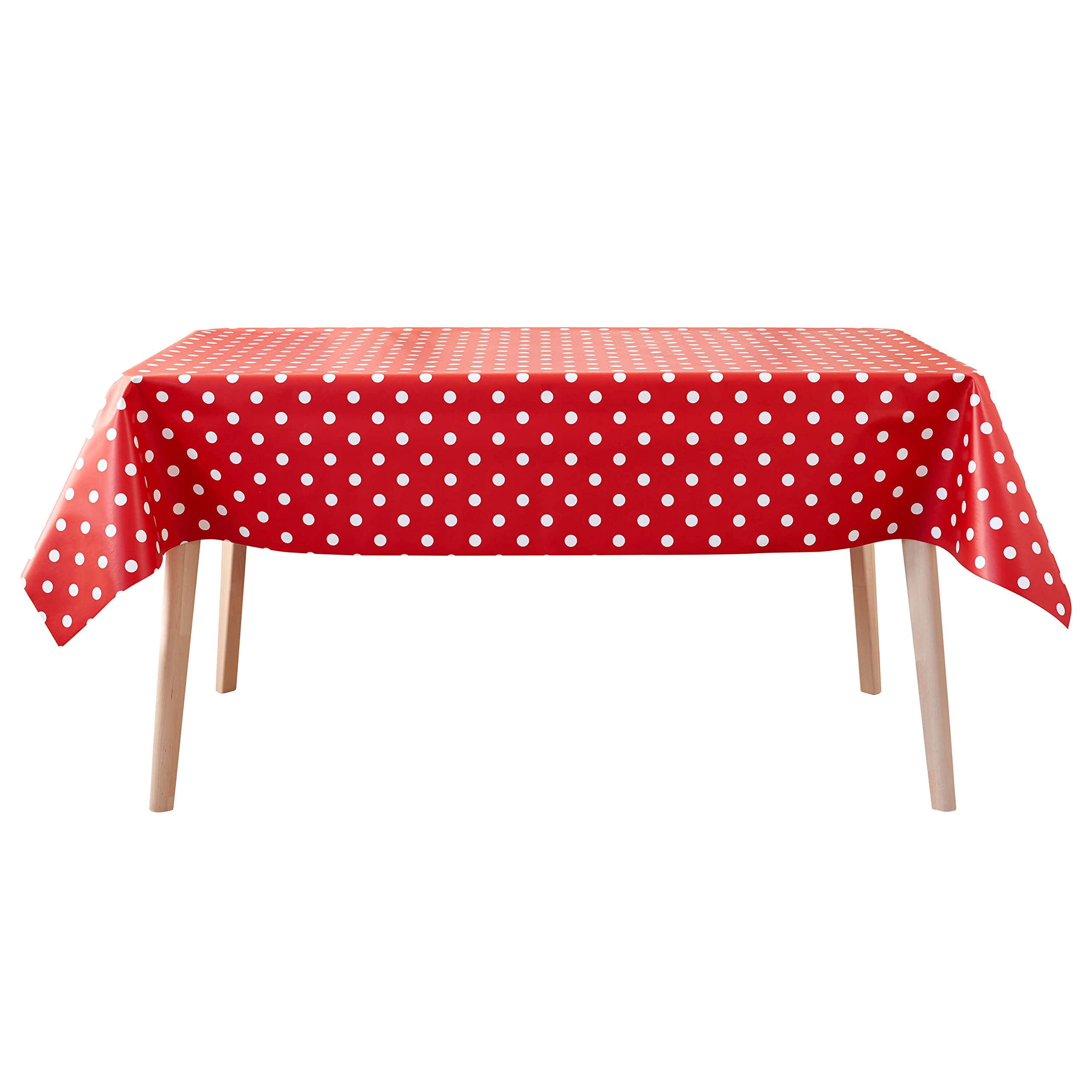 Jolee Red Polka Dot Tablecloth | Red Plastic Tablecloth For All Table Sizes | Stylish Vinyl Tablecloth | Wipe Clean Table Cloth Ideal For Garden Tables | High Resistant PVC Red And White Table Cloth
