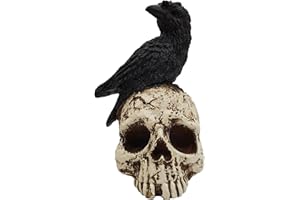 V Viatanst Halloween Raven on Skull Home Decor - Intriguing Crow Statue for Spooky Ambiance (Raven on Skull)