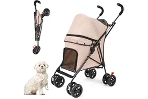 Wedyvko Travel Portable Dog Stroller, Pet Stroller for Small Puppy Dogs & Cats, Up to 33 lbs, Khaki