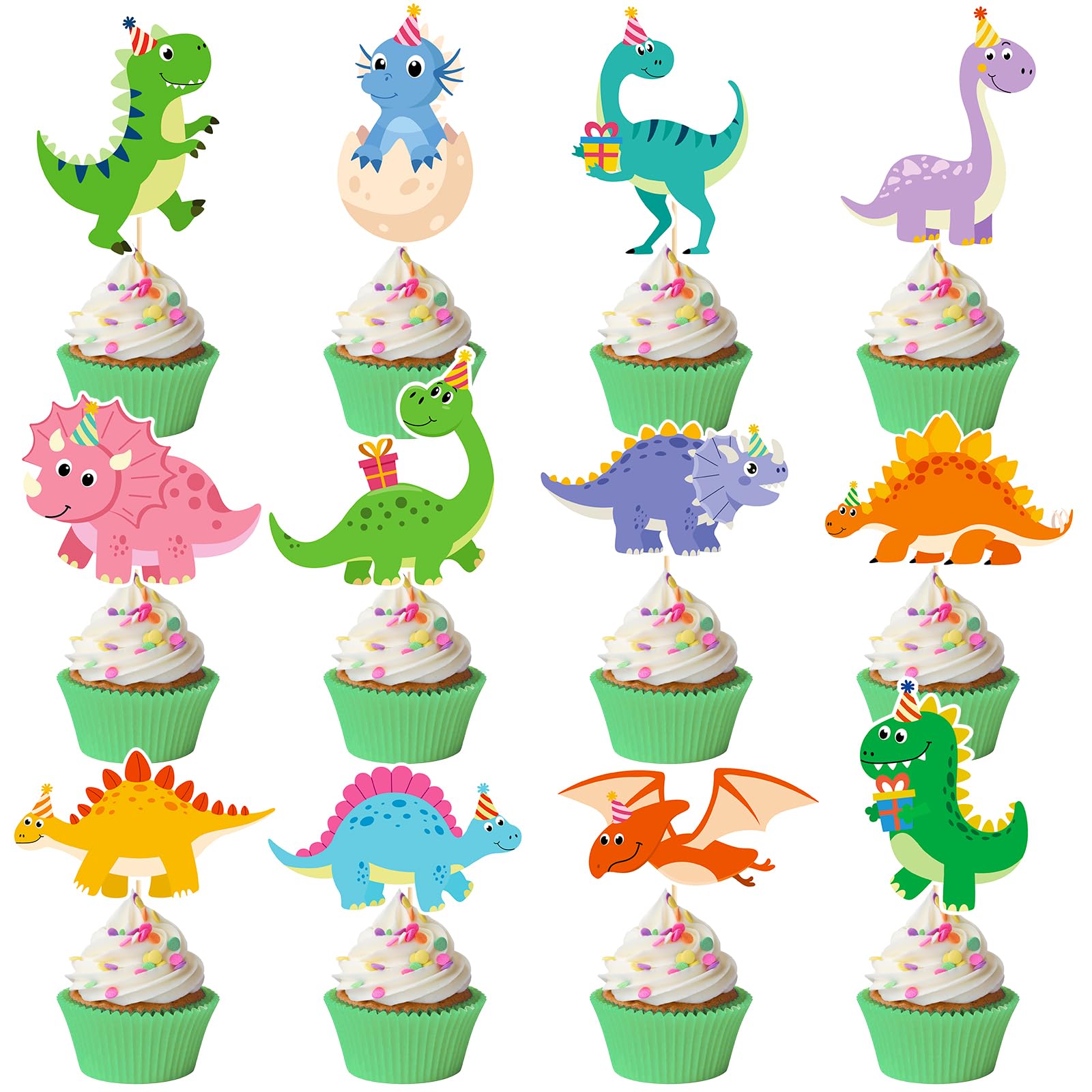 Photo 1 of 48 Pieces Dinosaur Cupcake Toppers Baby Cute Colorful Dinosaur Cupcake Picks for Kids Dino Theme Party Baby Shower Birthday Party Decoration Supplies