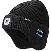 Wmcaps Warm Fleece Lined Bluetooth LED Beanie with Earflap Winter Hat with Light and Headphones Speaker Mic, Gifts for Men