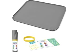 Just Messin' Silicone Art Mat for Crafts, Legos, Slime, Resin, Paint & Jewelry-Making, Table Protection with Raised Sides to Contain Mess, Non-slip Heat Resistant, 12”x18” Mat with high .6" Edge, Gray