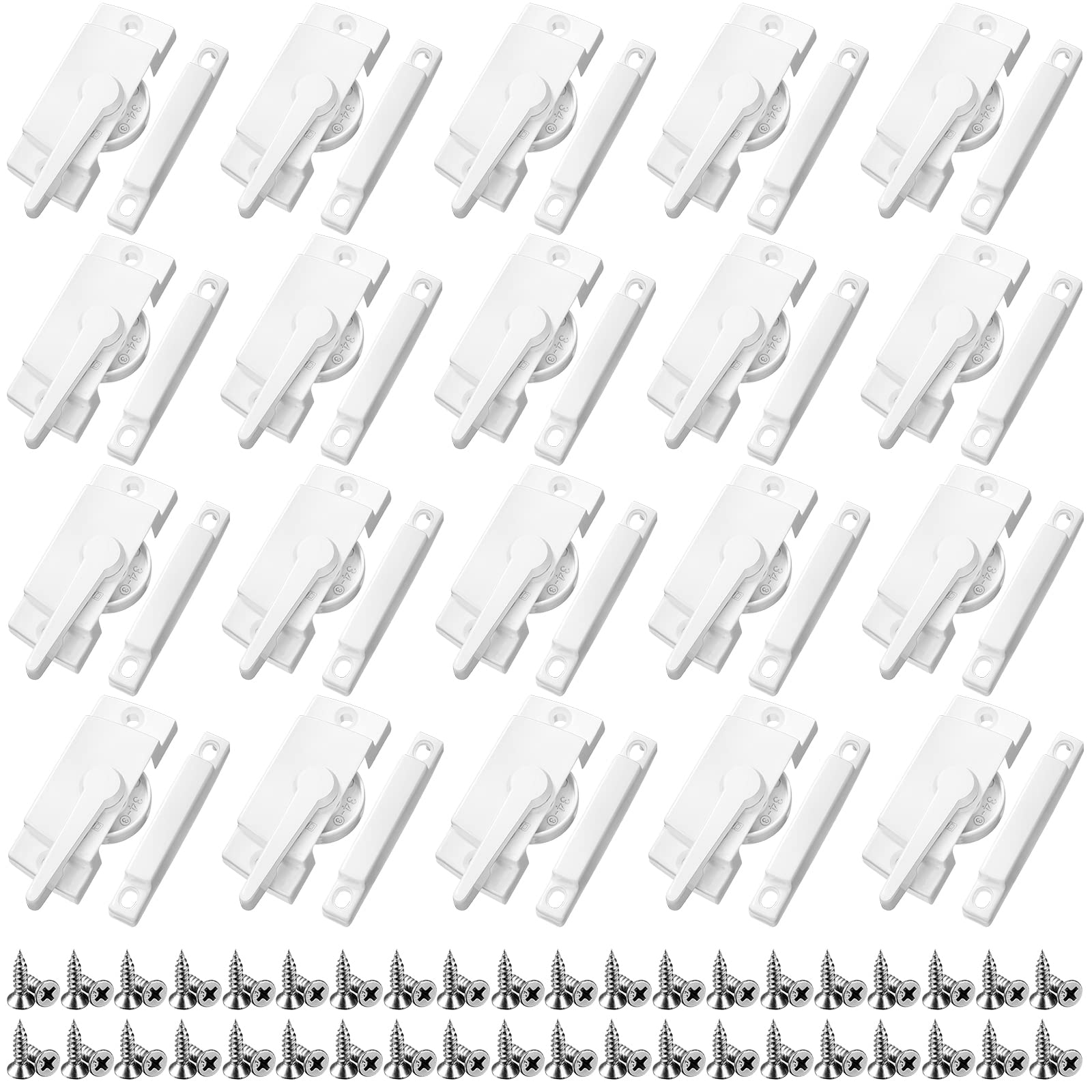 Photo 1 of Qunclay 20 Pack Cam Action Window Sash Locks and Keeper, White Window Latch Security Lock Sliding Parts and Hardware for Double Hung, Vertical and Horizontal Sliding