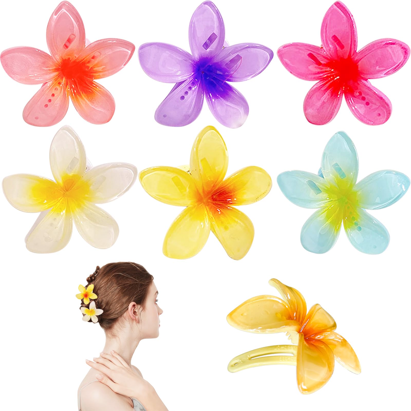 6 Pcs Hair Clips Women, Flower Hair Clips 4CM Hawaiian Hair Barrettes Nonslip Cute Hair Styling Accessories for Women Girls