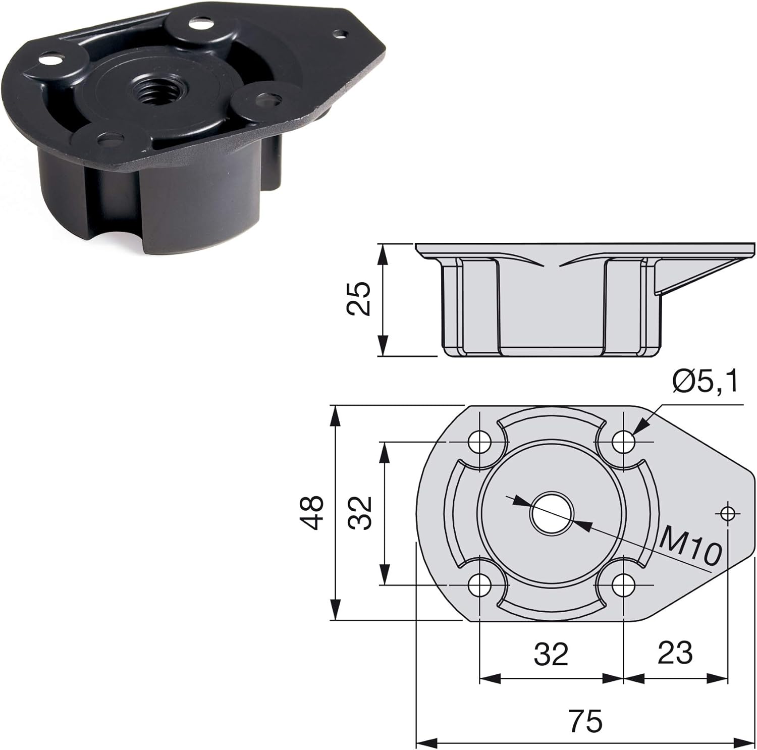 Emuca 2022417 feet, Furniture Black Plastic, Set of 4 Adjustable Cabinet Legs 100mm-high, Black (Black), 1 Kit - Image 5