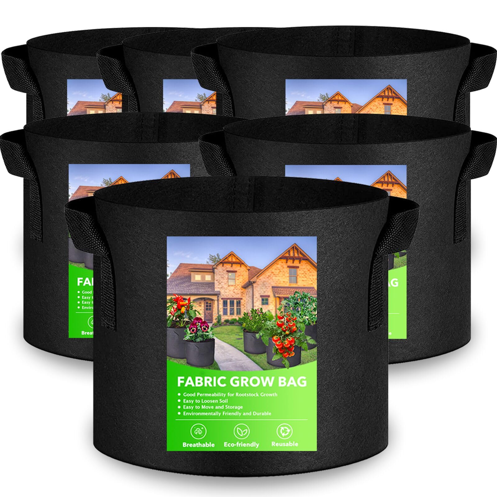 XVZ Potato Grow Bags, 6 Pack 10 Gallon Non-Woven Fabric Pots for Tomatoes, Strawberries, Peppers, Carrots, Flowers - 40L Black
