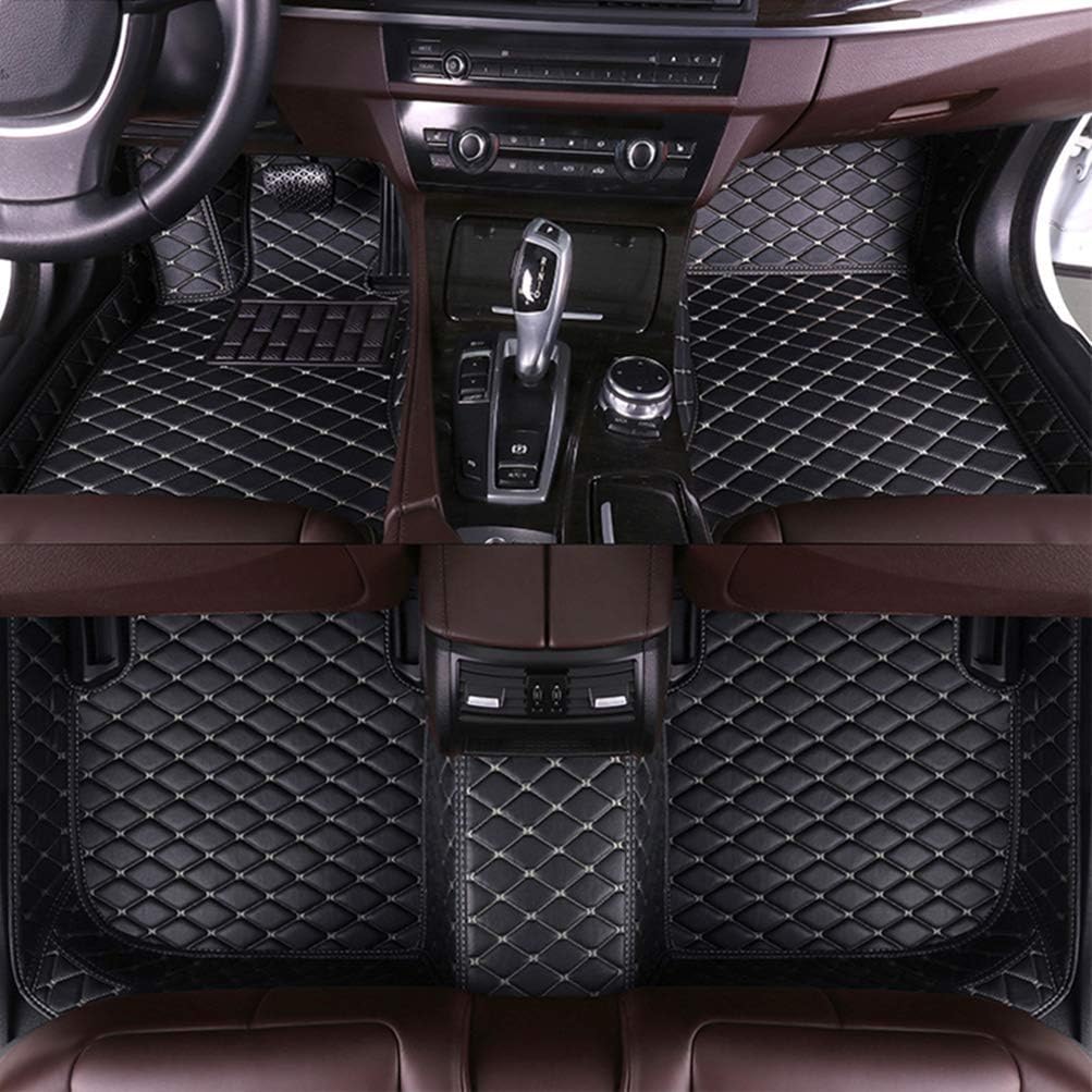 Luomp Custom Car Floor Mats, Waterproof Non-Slip Leather Car Floor Mats for Jeep,Black beige,JEEP Wrangler 2018 4-doors.