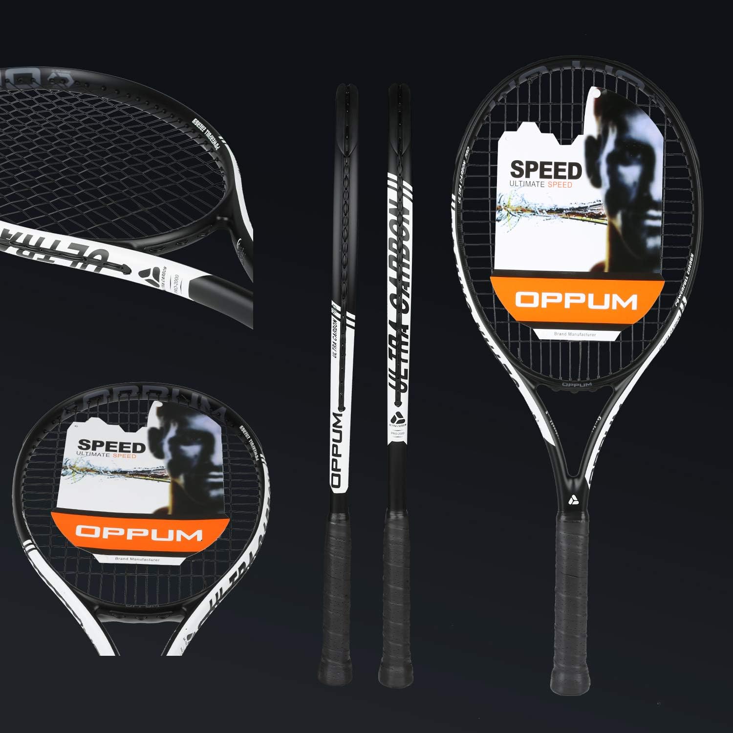oppum New Graphene Ultra Carbon Pro Tennis Racket, 360 Super Light Speed Team Tennis Raccquet (Graphene Racket PRO-2000 (Black White), 4 3/8) : Sports & Outdoors