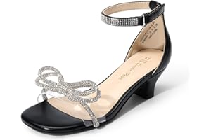 DREAM PAIRS Girls Sandals Ankle Strap Square Toe Low Heel Bow Flower Dress Shoes