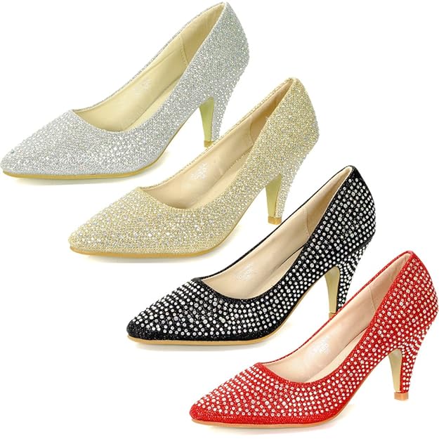 Lana Diamante Glitter Mid Heel Court Shoes Black 7.5 UK