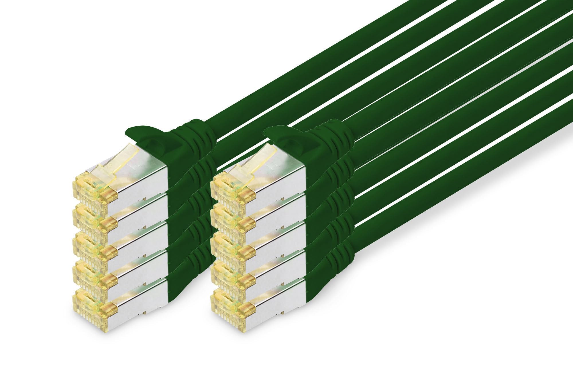 DIGITUS LAN Cable Cat 6A - 0.5m - 10 Pieces - RJ45 Network Cable - S/FTP Shielded - 10 Gbps - Compatible with Cat6 and Cat7 - Green