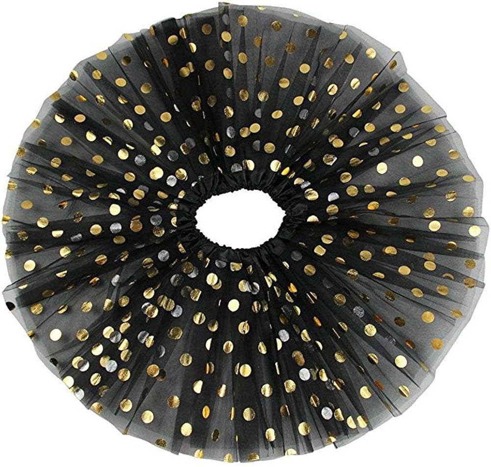 QIN - OKC 12" Girls Fluffy Birthday Christmas Tutu Skirt/Princess Ballet Dance Sparkle Star Polka Dot Solid Sequins Tutus 3-8 Y (Polka dot Black): Clothing
