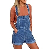 luvamia Women's Casual Adjustable Strap Cuffed Hem Denim Bib Overalls Shorts Romper