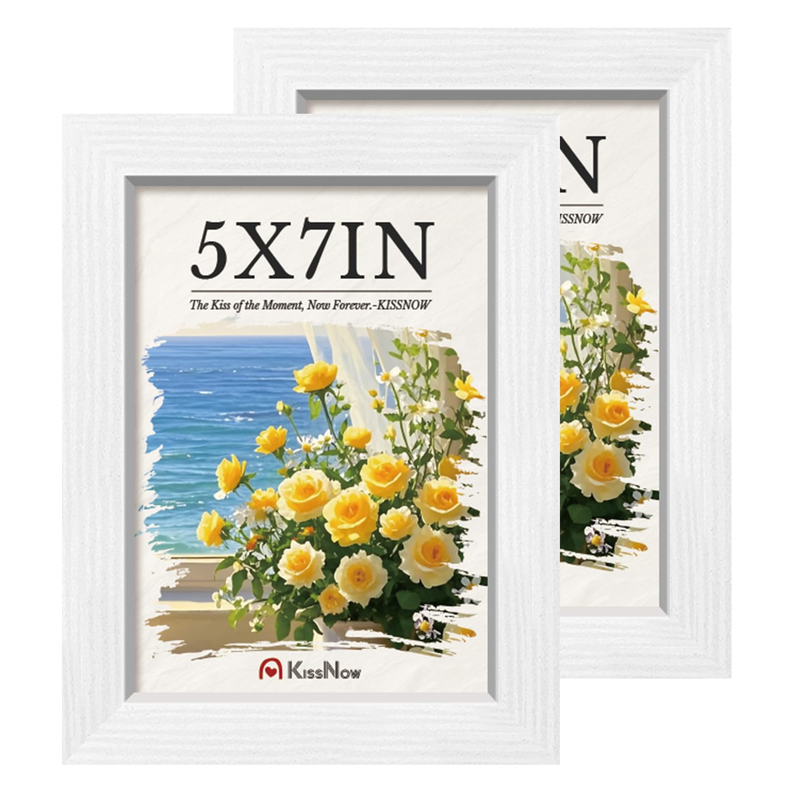 KissNow 5x7 Picture Frame 2 Pack, White Solid Wood Gallery Photo Frame, Wall Hanging or Tabletop Display