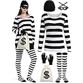 FancyFun 6 Pieces Halloween Costume Set, Womens Robber Costume Set Adult Halloween Cosplay Burglar Shirt Accessories