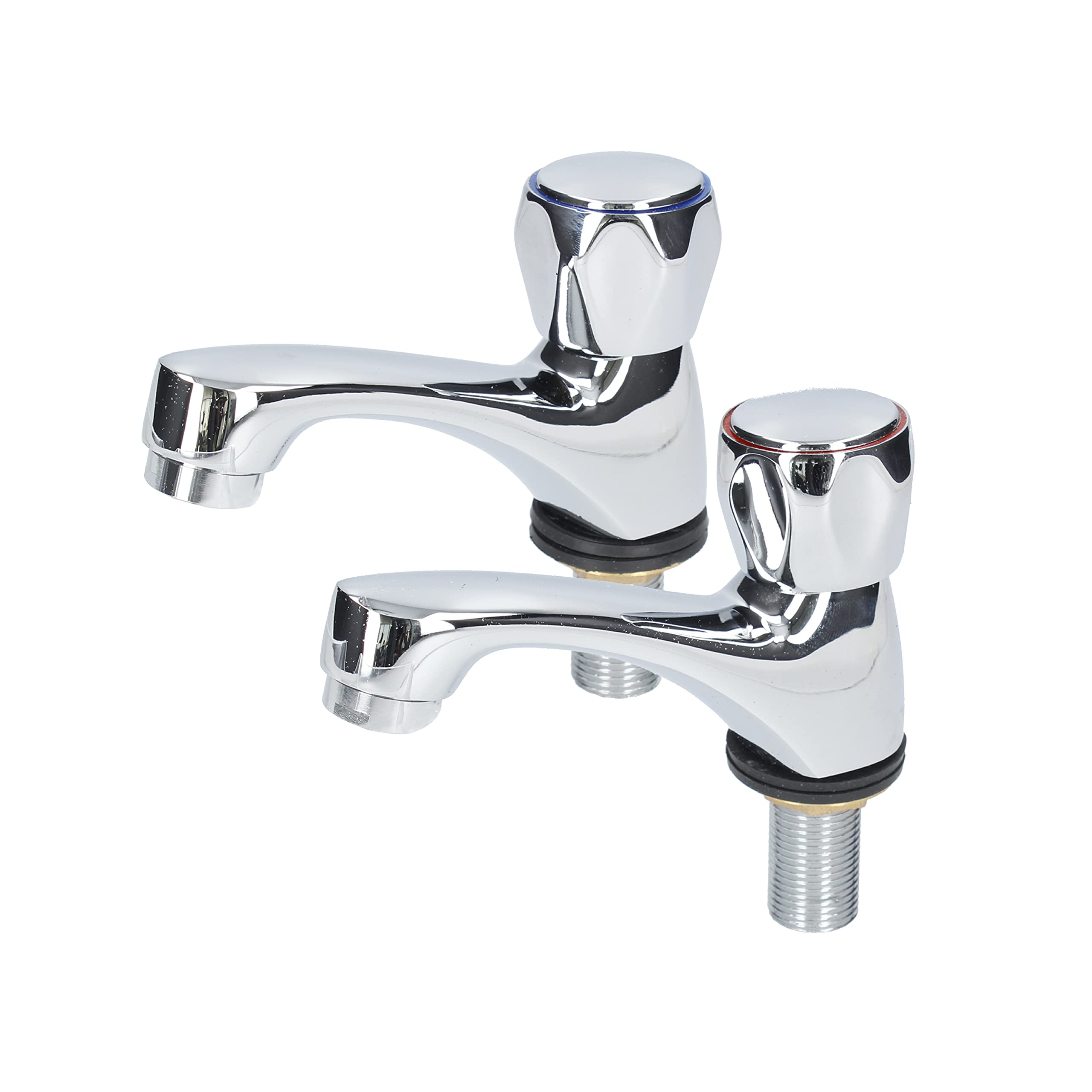 Fontastock URBEL FSKFGB004 Set of 2 Single Basin Taps, Cold/Hot Water, Fixing Brackets, Zinc Handle and Brass Body