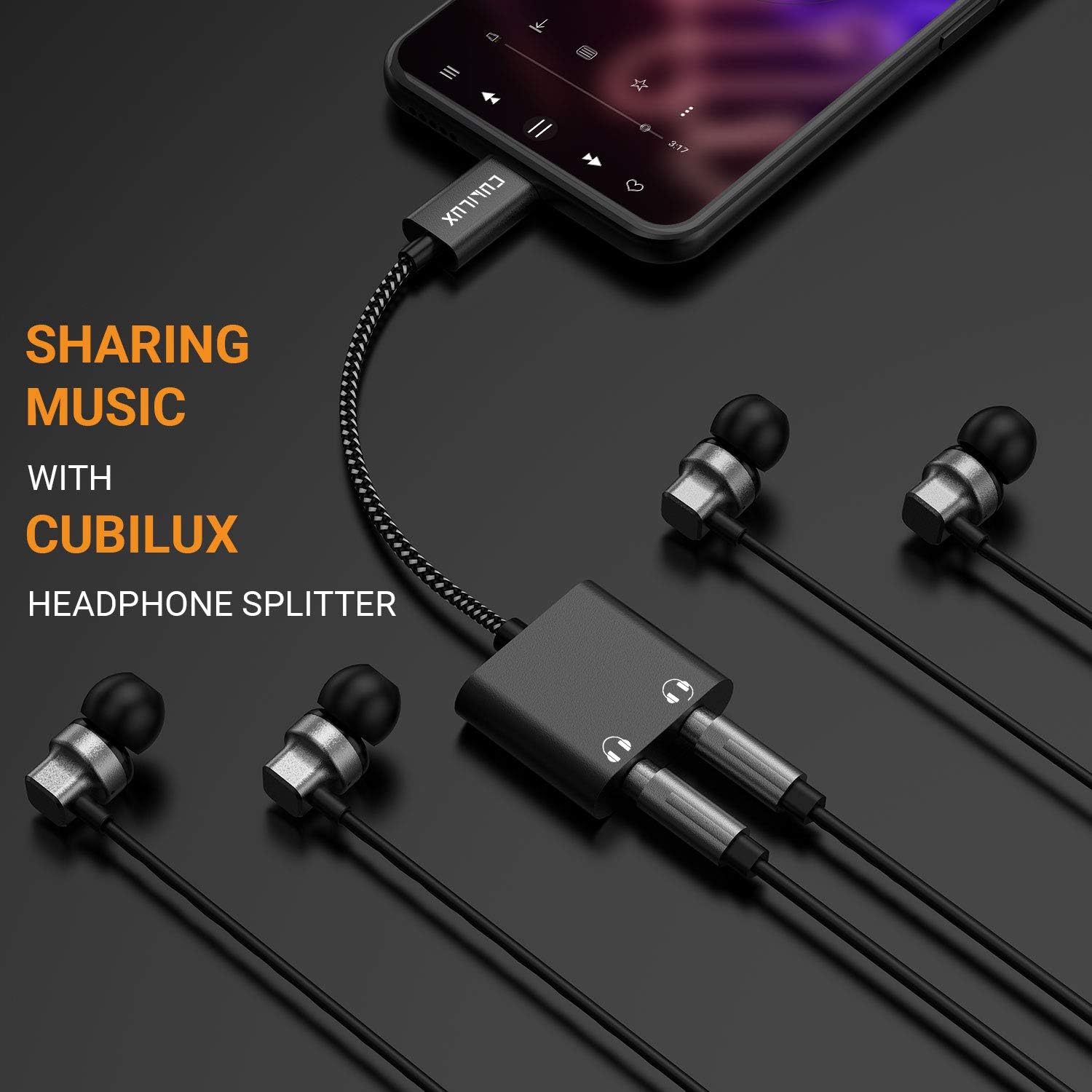 Cubilux USB C Audio Splitter Compatible with 2 Headphones with 96KHz/24-bit DAC, Type C to Dual Earphones Aux Splitter - Image 3