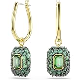 Swarovski Sublima drop earrings, Octagon cut, Green, 18K gold finish