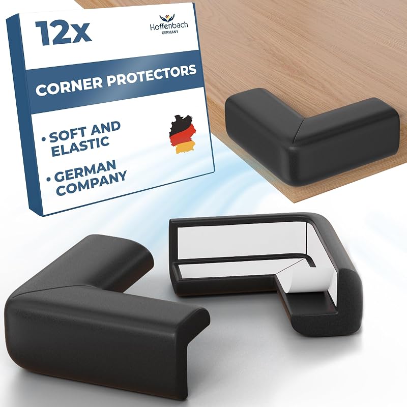 Hoffenbach 12x Baby Corner Protectors Soft Foam Edge Guard Black