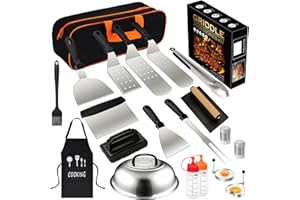 EWFEN 20PCS Griddle Accessories Kit, Flat Top Grill Accessories Set for Blackstone and Camp Chef, Grill Spatula Set with Enlarged Spatulas, Basting Cover, lron Smash Burger Press for Outdoor Barbecue