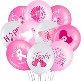 Charnoel 45 Pcs Breast Cancer Awareness Balloon Bundle for Women, 12 Inch | Pink Ribbon Latex Balloons, 9 Styles, Breast Cancer Awareness Party Supplies, Fundraisers Community Office Party Decor
