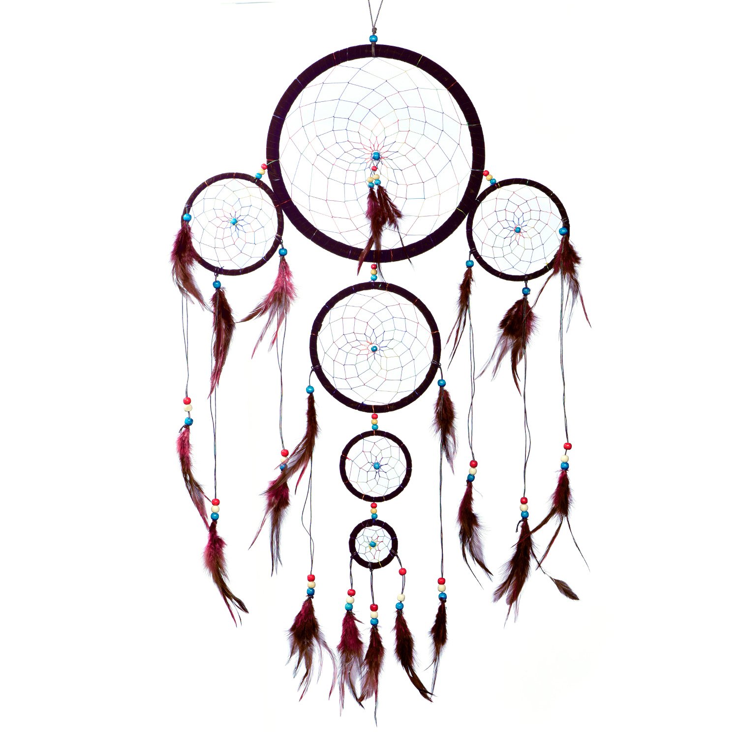 Big XXL Size Dreamcatcher for Good Dreams with Pearls and Real Feathers Brown with Rainbow Colours Ø 11.02" - 28 cm