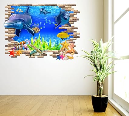 Orange And Orchid Fish Pot Wall Sticker(Pvc Vinyl,110 Cm X 80 Cm)