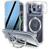 [Built-in Anti Peep Screen Protector & Invisible Magnetic Kickstand] Privacy Case for iPhone 17 Pro Max 6.9'' [Integrated Lens Protection] [Compatible with MagSafe] Full-Body Drop Proof Case -Clear