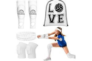 GOSODENY 6 Pcs Volleyball Accessories Kit, Youth Volleyball Knee Pads Volleyball Arm Sleeves Protection Volleyball Headband Drawstring Bag for Women Teens Girls Boys Gifts(White)