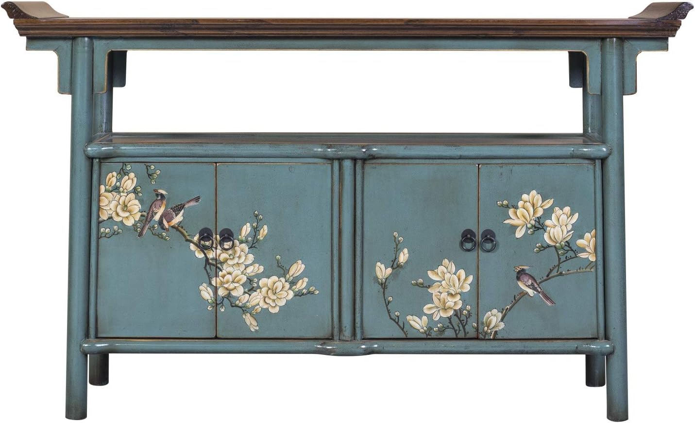 Fine Asianliving Chinese Sideboard Handpainted Blue Tibetan Inspired Dresser Chest of Drawers Ming Inspired Oriental Furniture Handpainted Wood 143 x 87 x 37cm