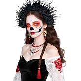 LaVenty Mexican Flower Crown Headband Day of The Dead Fiesta Headpiece | Mexican Flower Crown Headband Day of The Dead Fiesta Headpiece Cinco De Mayo Party Costume Dia de Los Muertos