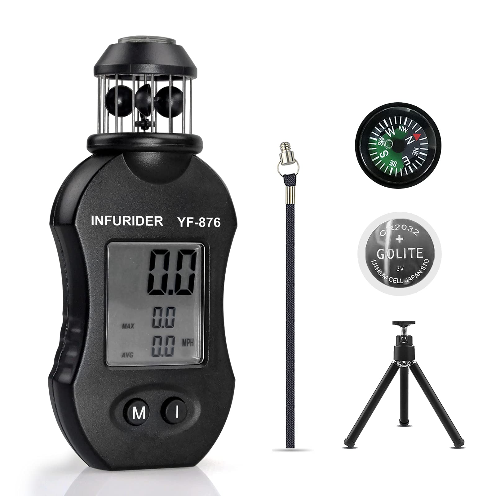 INFURIDER Digital Anemometer Handheld,Wind Speed Meter Gauge for Wind Velocity Air Speed,Wind Direction Meter with Compass + Small Tripod for HVAC Drone Outdoor Activities【Upgraded Anemometer】