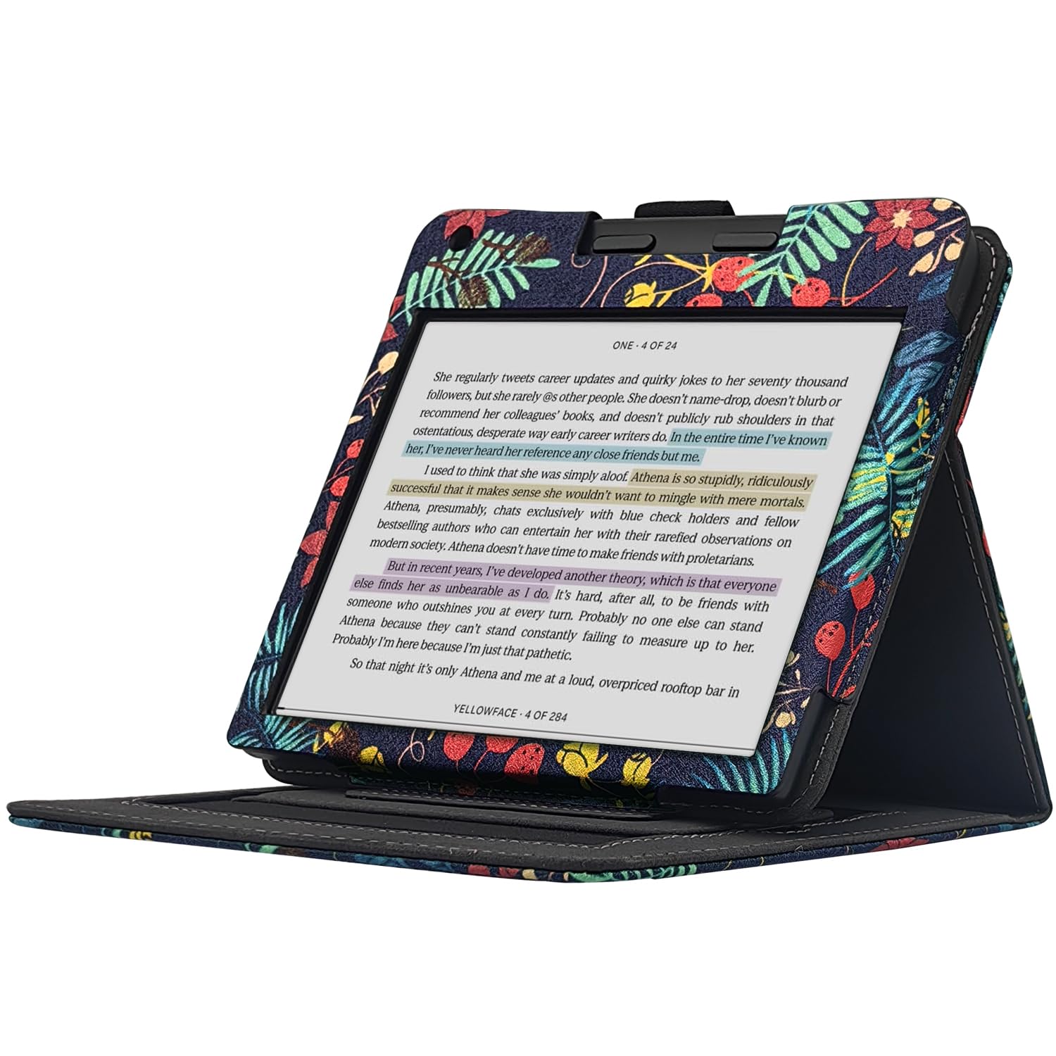 Double Stand Case for 7'' Kobo Libra Colour/Libra 2 Cover with Auto Sleep&Wake/Double Hand Strap/Magnetic Closure fits Kobo Libra e-Reader (Jungle Flower)