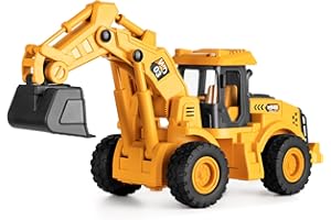 YySiRui 11" Excavator Toy, 1: 16 Scale, Rolling Wheels Inertia-Powered, Heavy‑Duty Plastic, with Lights & Rumbling Action, Working Boom & Bucket, Indoor/Outdoor Sandbox Vehicle for Ages 3 +