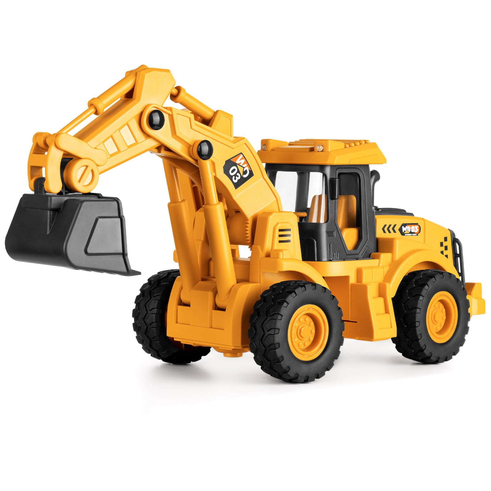 11" Excavator Toy, 1: 18 Scale, Rolling Wheels Inertia-Powered, Heavy‑Duty Plastic, with Lights & Rumbling Action, Working Boom & Bucket, Indoor/Outdoor Sandbox Vehicle for Ages 3 + - Easter Gifts