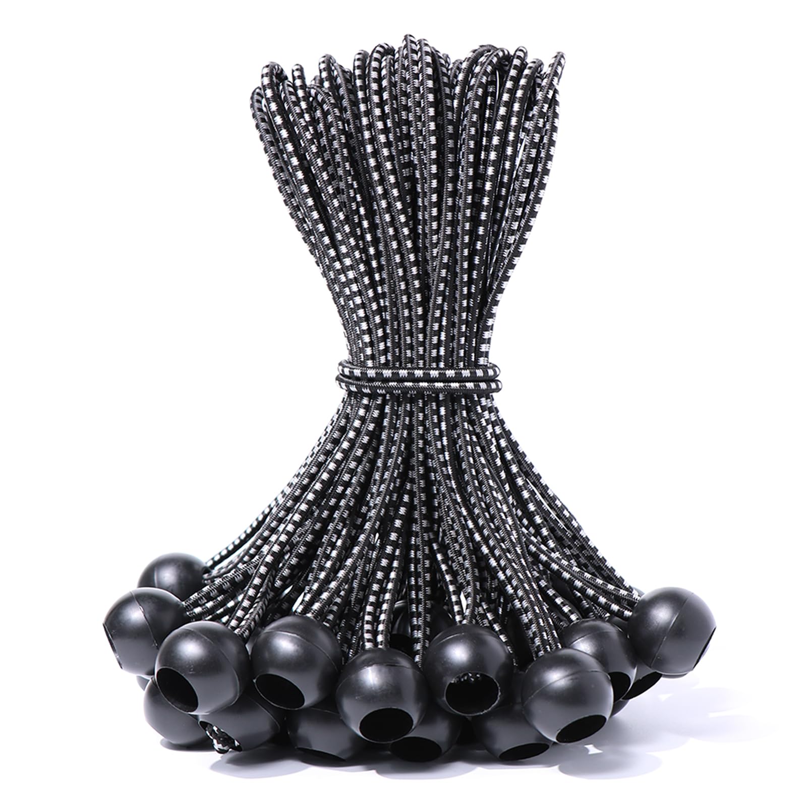 JunGG Bungee Cord with Balls, 12Pcs 12 Inch Black White Bungee Ball Cords, Heavy Duty Tarp Bungees Ties Elastic Tie Down Straps for Tarpaulin Tent Camping Pavilions Flag Marquee — image 1