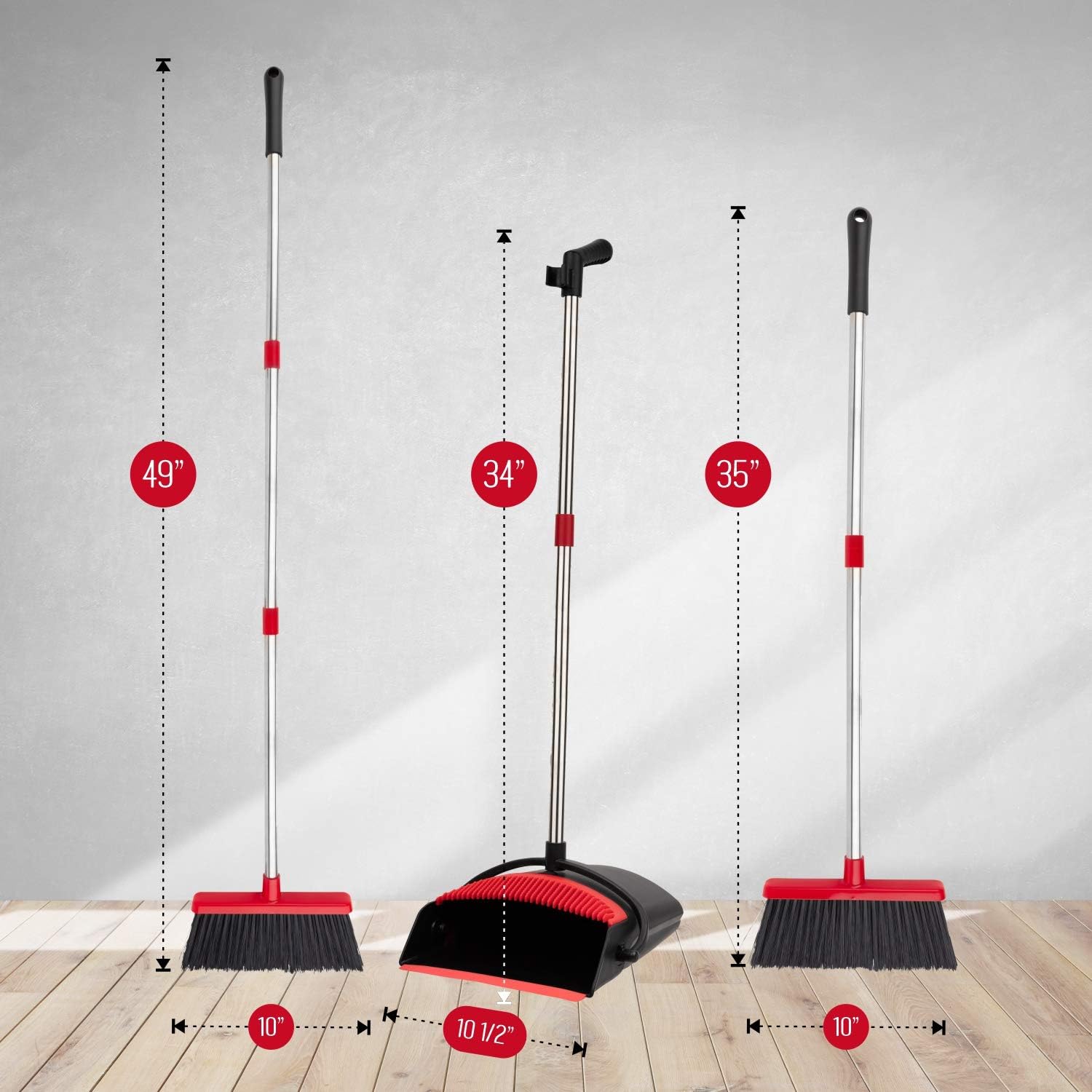 Broom and Dustpan Set - Strongest NO MORE TEARS 80% Heavier Duty - Upright Standing Dust Pan with Extendable Broomstick for Easy Sweeping - Easy Assembly Great Use for Home Kitchen Room Office Lobby: Health & Personal Care