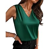 Zeagoo Women's Silk Satin Camisole Tank Tops V Neck Pleated Dressy Casual Sleeveless Blouses Summer Business Work Shirts