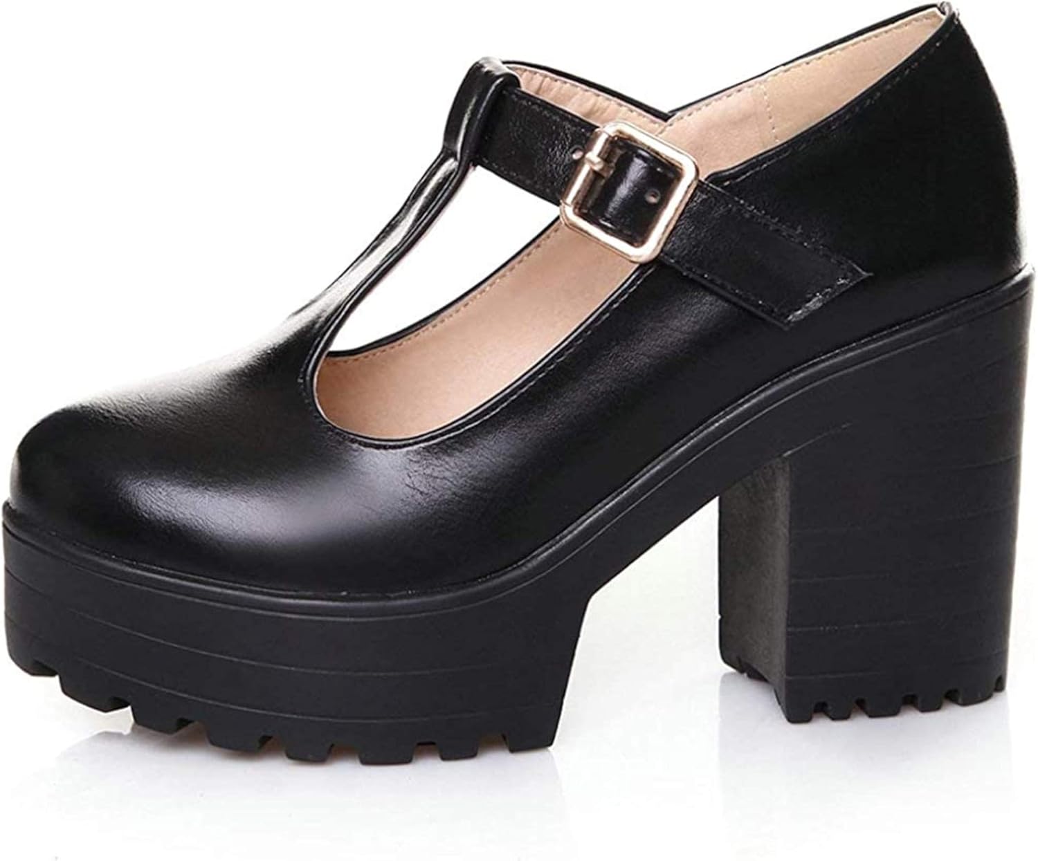 ForeMode Women's Classic TStrap Platform MidHeel Square Toe Oxfords