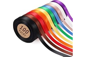 LaRibbons 3/8 Inch 100 Yard Satin Ribbon for Crafts, 10 Yard/Roll 10 Rolls Double Faced Rainbow Satin Ribbon Pack for Gift Wr