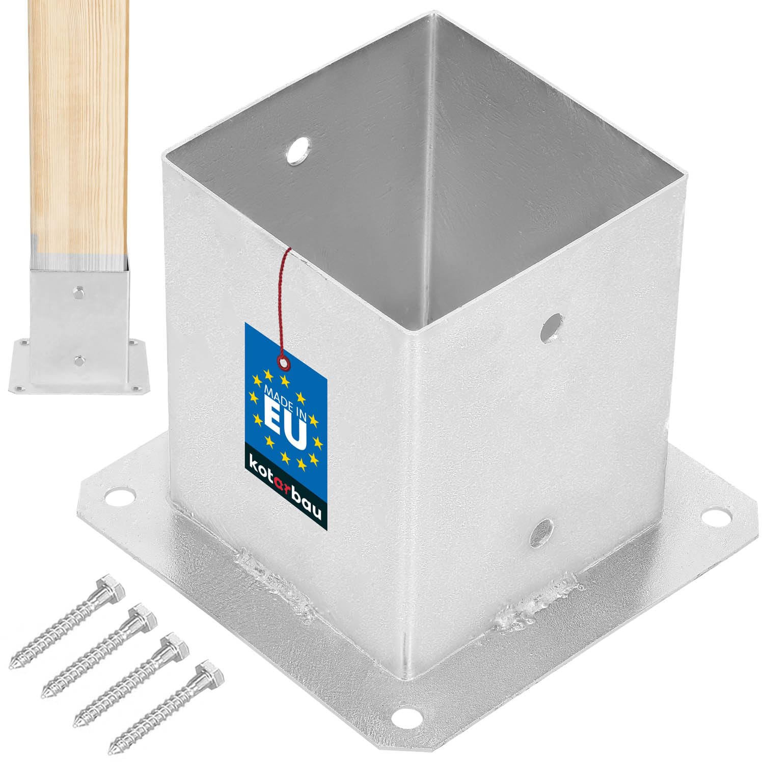 KOTARBAU® Fence Post Support - Galvanised Steel - 120x120 mm (4.72x4.72 inches) - Silver - Bolt Down Post Support - Heavy Duty - Outdoor Use