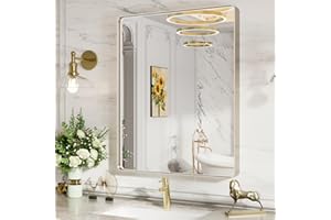 LOAAO 22X30 Inch Brushed Nickel Bathroom Mirror, Rounded Rectangle Silver Metal Frame Mirror, Brushed Nickel, Anti-Rust, Hangs Horizontally or Vertically
